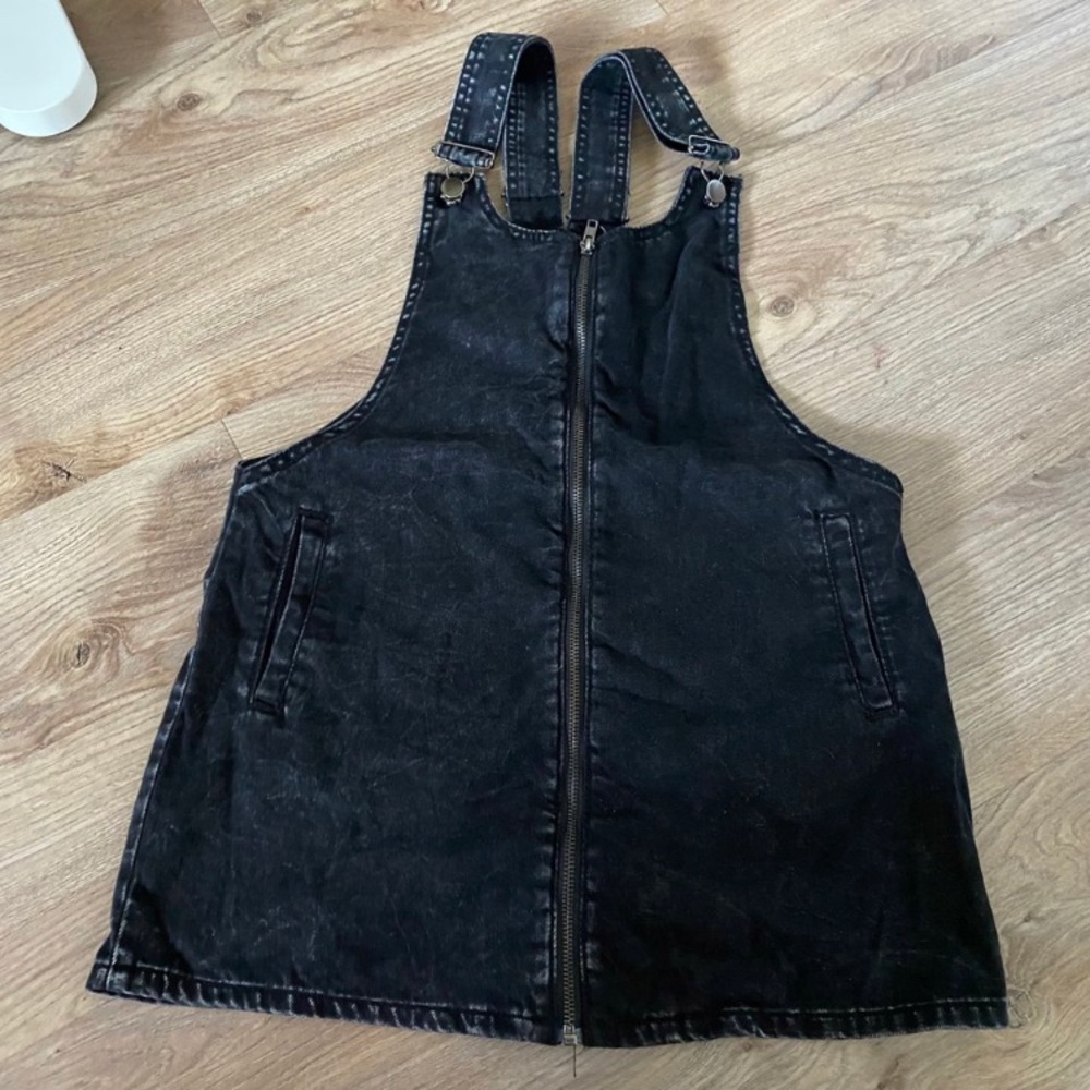 Black denim wash overall dress